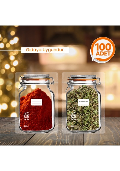 Klips Desenli Mini Boy Kavanoz Görünümlü Kilitli Doypack Saklama Poşeti 11x15 Cm - 200 Ml 50 Adet