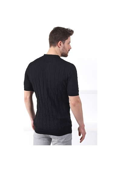 Ferraro Siyah Polo Yaka Fermuarlı Erkek Pamuk Triko T-Shirt-Siyah (417942614) Siyah