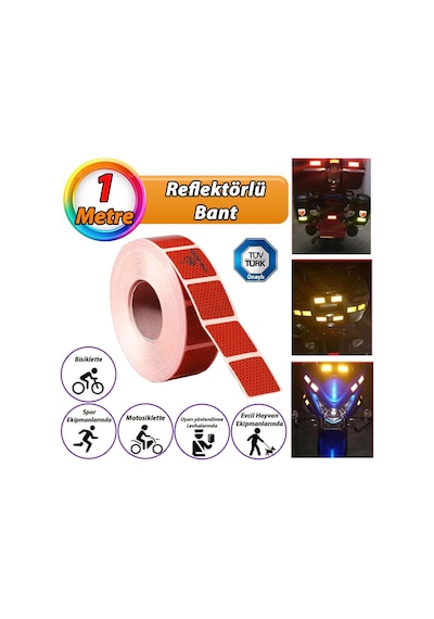 1 Mt Reflektörlü Reflektif Fosforlu Araç Oto Kamyon Şerit Bant Tüvtürk Onaylı Kesikli Kırmızı İkaz Bandı