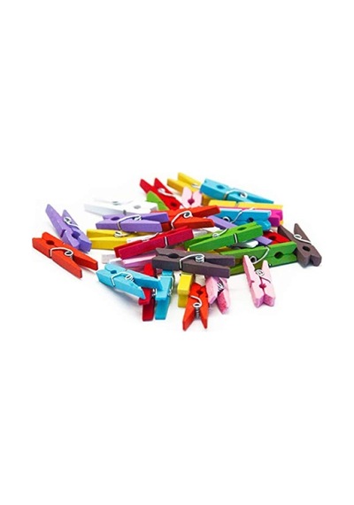 Renkli Ahşap Mandal, 3 Cm, 40'lı Paket 40 x 19