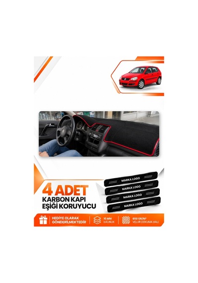 Volkswagen Polo Dürbün 2001-2009 Uyumlu Ön Torpido Koruma Kılıfı Örtüsü - Siyah Kırmızı