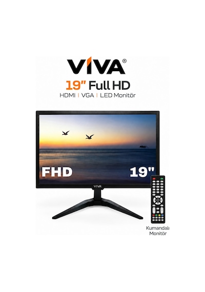 M-19 Premium 19 İnç Kumandalı LED Monitör HDMI VGA Girişli Dahili Hoparlörlü Ultra Parlak Ekran