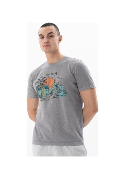 AR-MA Arma Erkek Regular Fit Parça Boyama Bisiklet Yaka Tişört Y25344490701 Gri
