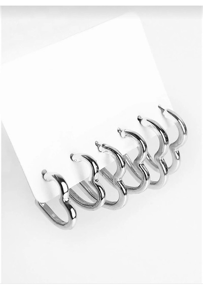 Kadın 3 Boy Kalp Model 1.5 Cm/ 2 Cm / 2.5cm Küpe Seti Zrk00593-5056 Gümüş