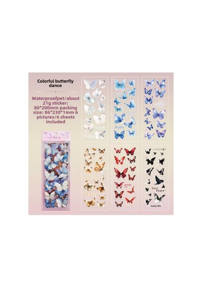 Lexroo Craft 6 Sayfa 118 Adet Şeffaf Kelebek Sticker Bullet Journal Scrapbook Laptop Ajanda