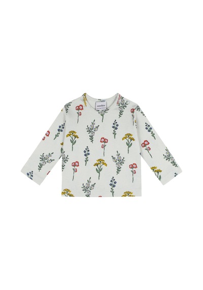 Antebies Organik Gri Botanik Bahçesi Çiçek Desenli Uzunkollu Kız Bebek Tshirt Tayt Takımı Krem