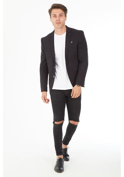 Sposo 5116 Dar Kalıp Örme Kumaş Siyah Erkek Blazer Ceket Siyah