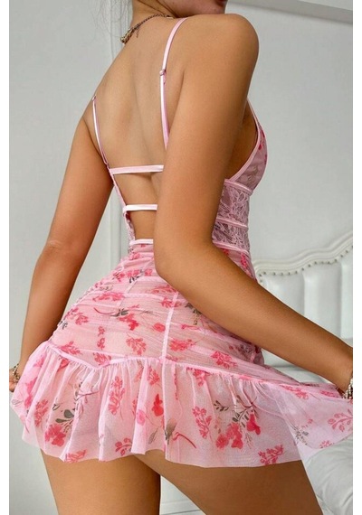 Bella Notte Pembe Derin Dekolteli Gecelik