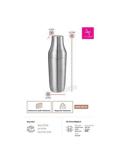 Çok Amaçlı Paslanmaz Çelik Kokteyl Shaker 650 Ml - Metalik Diğer