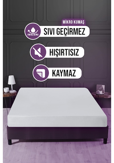 Mikro Fitted Sıvı Geçirmez Yatak Koruyucu Alez 180x200 Cm Beyaz