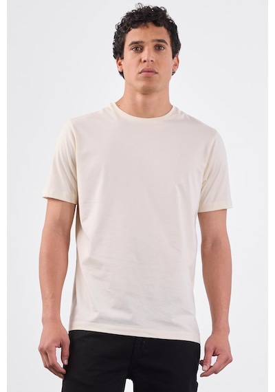 Dufy Ekru Bisiklet Yaka Pamuklu Düz Renk Slim Fit Erkek T-shirt Ekru