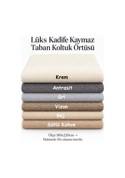 Lüks Kadife Dotlu Kaymaz Koltuk Örtüsü 180x220 - Krem
