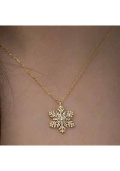 Gümüş Gold Kar Tanesi Kolye