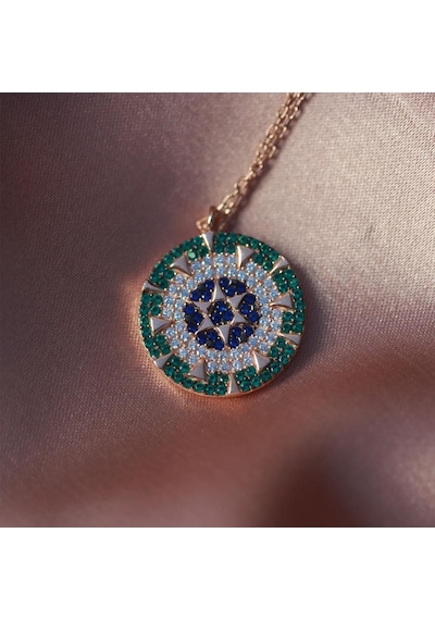 Renkli Zirkon Taşlı Yıldız Rose Gold Kaplama Gümüş Kolye Gümüş
