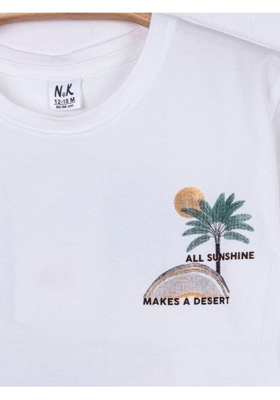Nk Kids Erkek Bebek Desert Pamuklu Sırtı Baskılı Tshirt-15658 Ekru