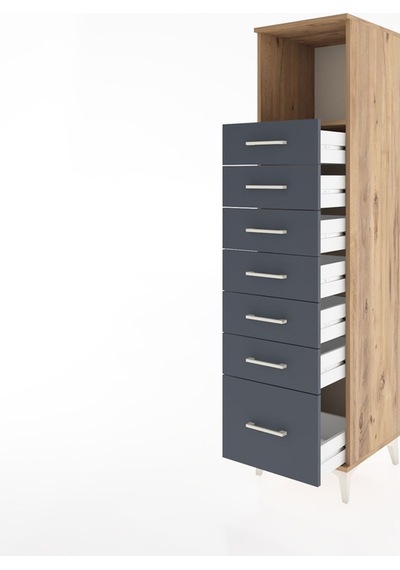 Hyperion Dolap Tek Raflı 7 Çekmeceli 44x44x182 Çam-antrasit Çam