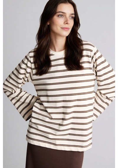 Defacto Loose Fıt Çizgili Tunik H4444ax26spbn317 Kahve-bn317