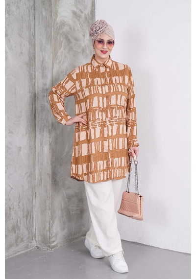 Polologin Butik Kahverengi Çizgili Tunik Ve Krem Pantolon Takım Kahverengi & Krem Polologin Butik Kahverengi Çizgili Tunik Ve Krem Pantolon Takım Kahverengi & Krem