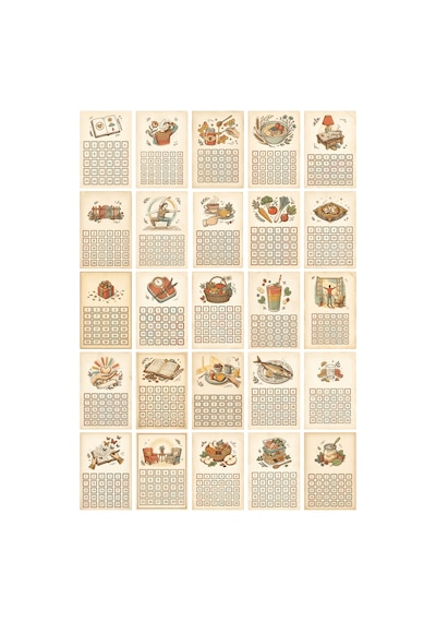 Vintage 30 Günlük Alışkanlık Takip Habit Tracker Sticker Seti - 175 Adet Çıkartma - A4 Parlak Kuşe Çok Renkli