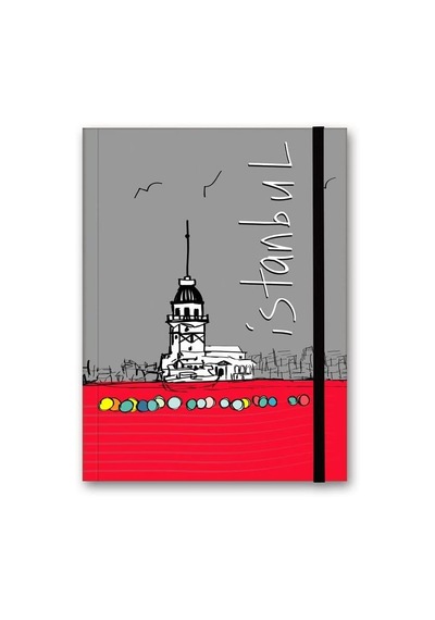 Renkli İstanbul Defter Çizgili Lastikli Kız Kulesi 103 Ivory