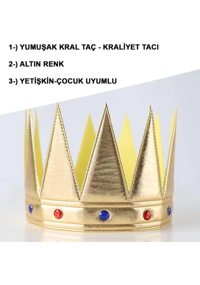 Altın Renk Eva Yumuşak Kral Kraliyet Tacı Yetişkin Çocuk Uyumlu 55 Cm Standart
