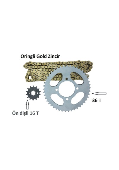 Zincir Dişli Takımı Arka Özel Ölçü 36t -ön 16t Oringli Zincir 201