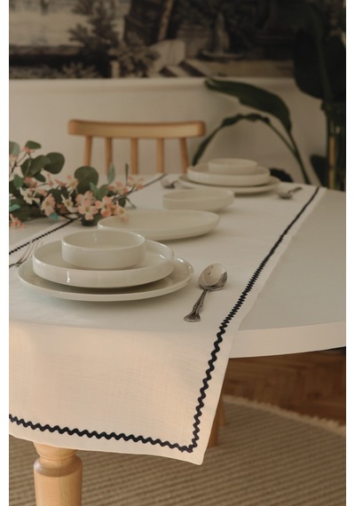 Yakacihome Ziggy Duck Keten Yıkanabilir Leke Tutmaz Lacivert Su Taşı Biyeli Runner 40x140 Cm Kahverengi