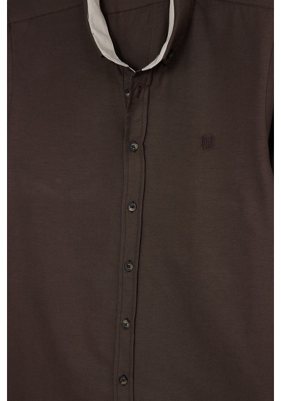 Tudors Regular Fit Rahat Kesim Oxford Doku Uzun Kollu Düğmeli Yaka Pamuklu Koyu Kahve Erkek Gömlek-52915 Tudors Regular Fit Rahat Kesim Oxford Doku Uzun Kollu Düğmeli Yaka Pamuklu Koyu Kahve Erkek Gömlek-52915