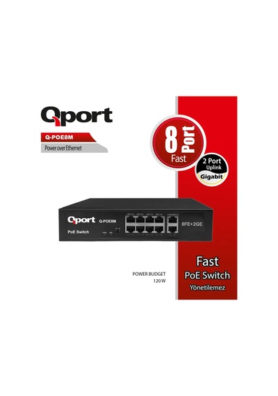 Q-poe8m 8 Port 10/100 8 Port Poe 2 Port Uplınk 120w Yonetılemez Desktop Swıtch