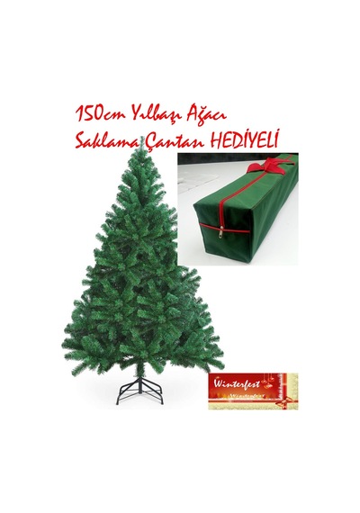Yılbaşı Çam Ağacı 150 Cm 320 Dal Demir Ayaklı Taşıma Çantası Hediyeli