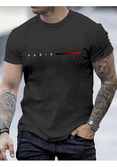 Kozia Outdoors Malkoçbey Kısa Çizgi Paris Baskılı Oversize Unisex Basic T-shirt Füme