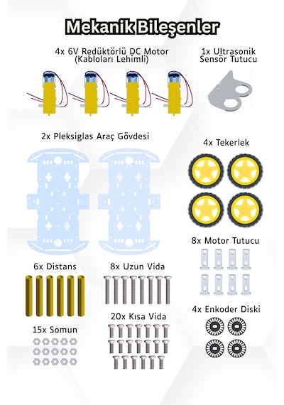 Arduino 4wd Robotik Araç Kiti - 4 Teker Robot Araba - Ble E-kitaplı Ve Videolu