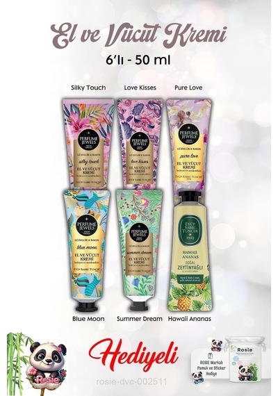 50 Ml Summer Dream, Pure Love, Silky Touch, Love Kisses, Blue Moon, Hawaii Ananas El Kremi 6'lı Ve Rosie