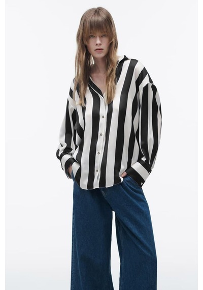 Seeh Siyah Çizgili Oversize Kadın Gömlek Sh266 Çok Renkli