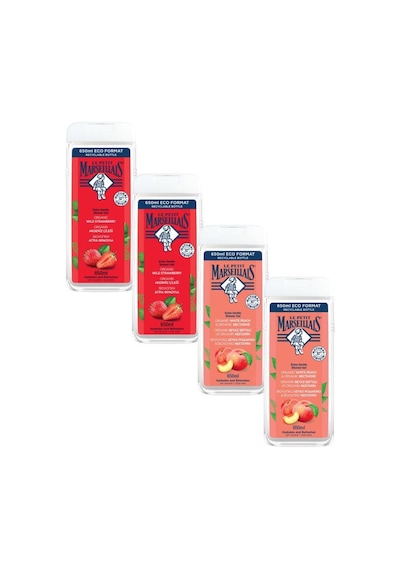 Le Petit Marseiliais Akdeniz Çileği + Beyaz Şeftali ve Nektarin Duş Jeli 4 x 650 ML+ Lif