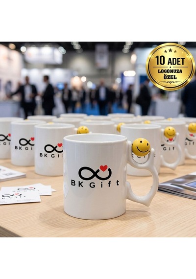 Logonuza Özel 10 Adet Emoji Baskılı Beyaz Kupa Kurumsal Kupa Bardak