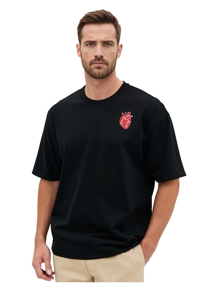 Kalp Oversize Unisex T-shirt Siyah
