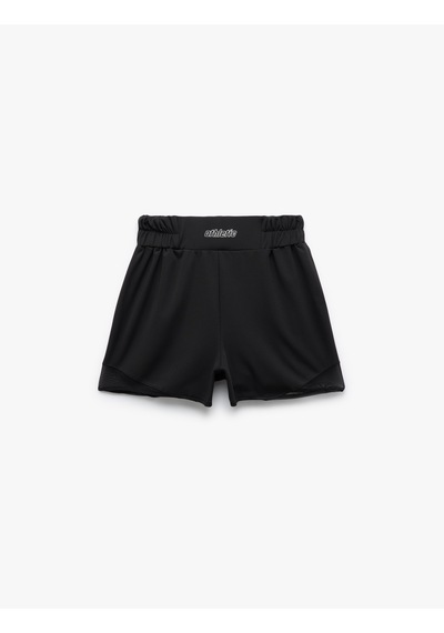 Koton Yüksek Bel Lastikli Baskılı Mini Spor Şort Siyah 5sak40061nk Siyah