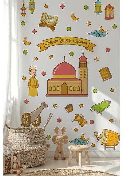Hoşgeldin Ramazan Temalı Camili Sticker Seti Ramazan Figürleri Sticker, Çocuklar İçin Ramazan Seti3 Dijital Baskı