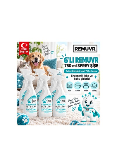 Enzimli İdrar Lekesi Ve Koku Giderici Sprey 750 Ml X 6 Adet 4,5 Litre Ekonomik Paket