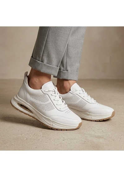 Marcomen 19027 Bağlı Yanı Delik Baskılı Hafif Günlük Erkek Sneaker Ayakkabı Beyaz