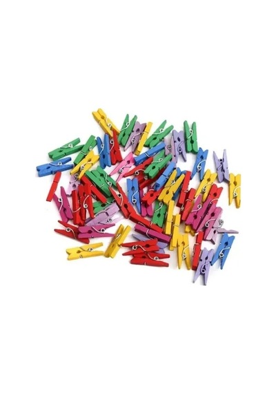 100lü Renkli Ahşap Mandal Seti 2.5 Cm Çok Renkli