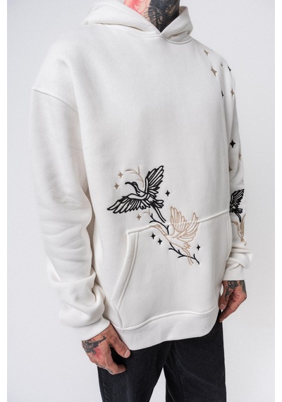 Respire Erkek No Perch Nakışlı Kapüşonlu Oversize Hoodie Ekru