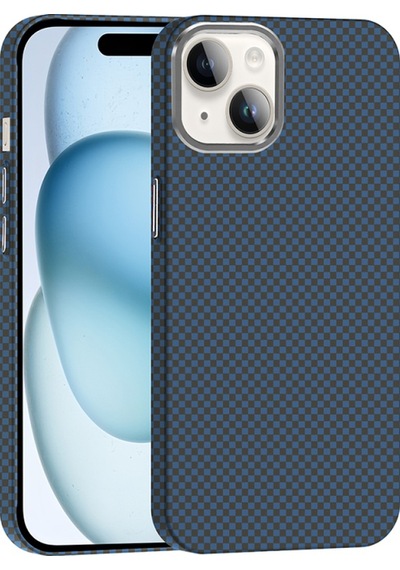 Apple Uyumlu iPhone 14 Kılıf M-safe Şarj Özellikli Karbon Fiber Görünümlü Gros Kapak Lacivert