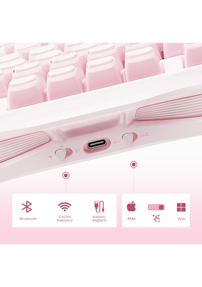 Gravastar Mercury K1+m1 Pro Kablosuz Rgb Işıklı Mekanik Q Gaming Klavye Ve Optik Mouse Seti, Sakura Optik