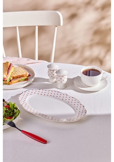 Karaca New Romantic İnce Çizgili Kayık Tabak 36 Cm Kırmızı