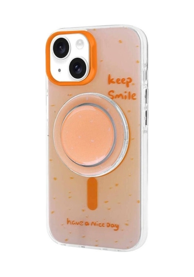 Apple Uyumlu iPhone 13 Kılıf M-safe Şarj Özellikli Tak-çıkar Pop Soketli Zore Tiktok Kapak Turuncu