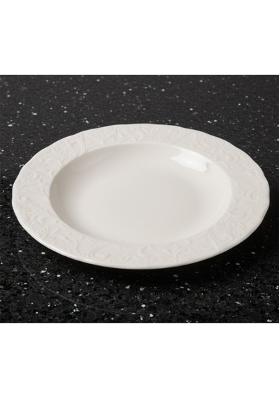 6 Kişilik Kabartma Desen Pera Yemek Tabağı 21cm Krem Rengi
