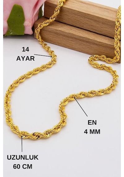 14 Ayar Altın Zincir 4 Mm Halat Zincir 60 Cm Uzunluk Kadın Kolye