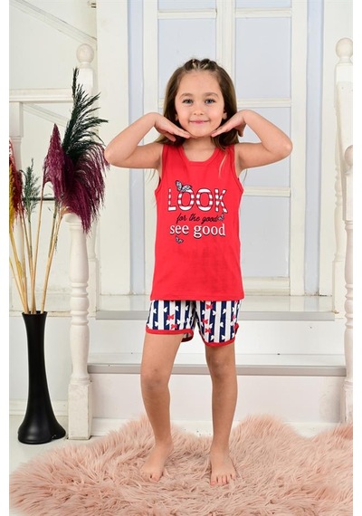 kız çocuk askılı pijama takımı look see good kırmızı